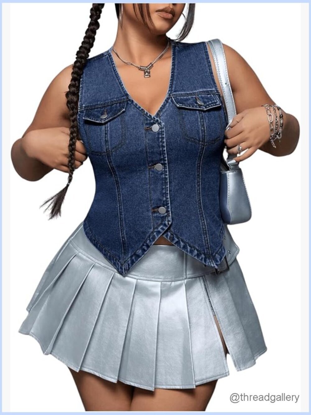 Plus Size Sleeveless Button Down Jean Vest V Neck Denim Jacket